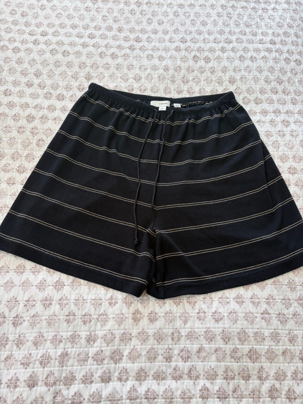 Vince Black & Smokey Quartz Striped Knit Drawstring Shorts $145 retail